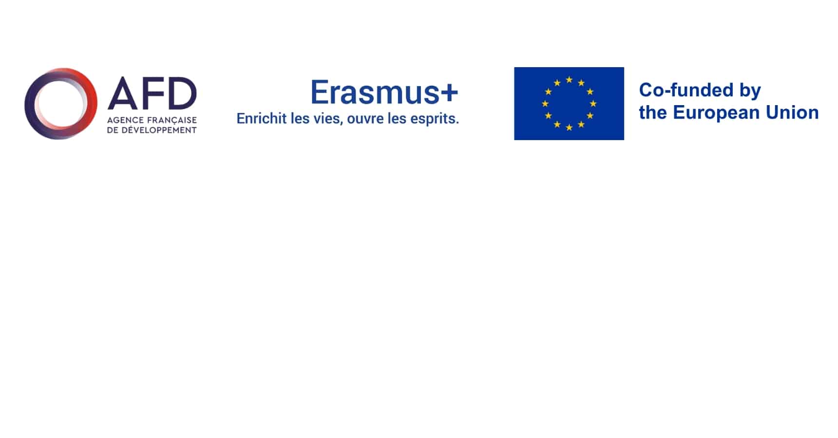 Logos des partenaires du Festival : Agence Française de Développement (AFD), Erasmus+ avec le slogan « Enrichit les vies, ouvre les esprits », et Union européenne avec la mention « Co-funded by the European Union »